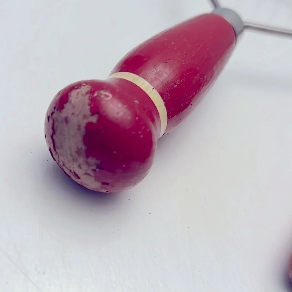 Vintage Kitchen Utensils Painted Red Handles Potato Masher Wavey Kringle Cutter